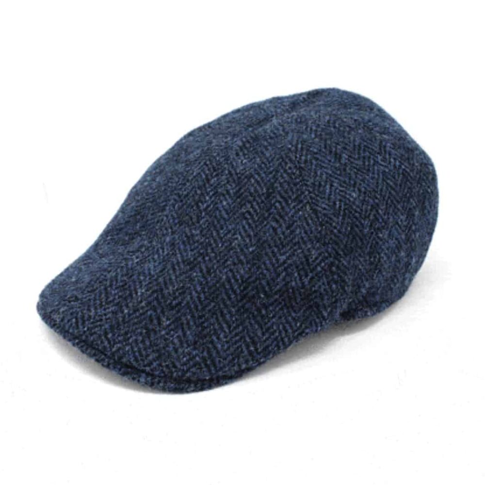 Irish Scally Newsboy Cap - Blue/Black Herringbone