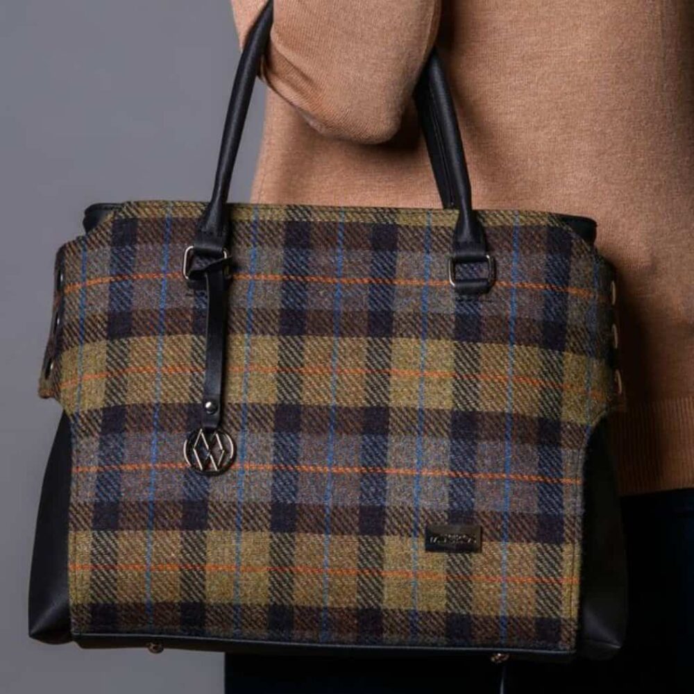 Irish Tweed Emily Handbag - Blue, Tan, Orange