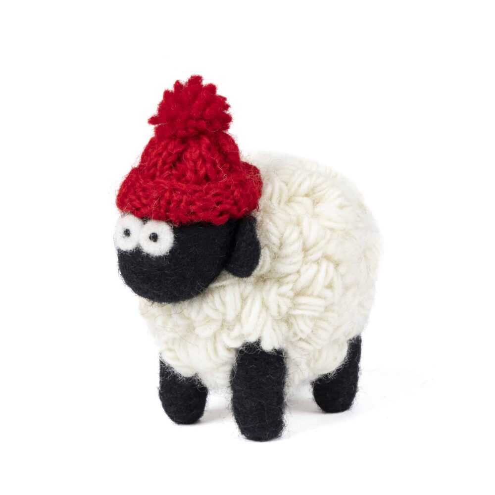 Knit Bit Irish Sheep Collectable - Red Bobble Beanie