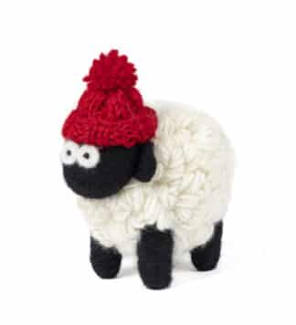 Knit Bit Irish Sheep Collectable - Red Bobble Beanie
