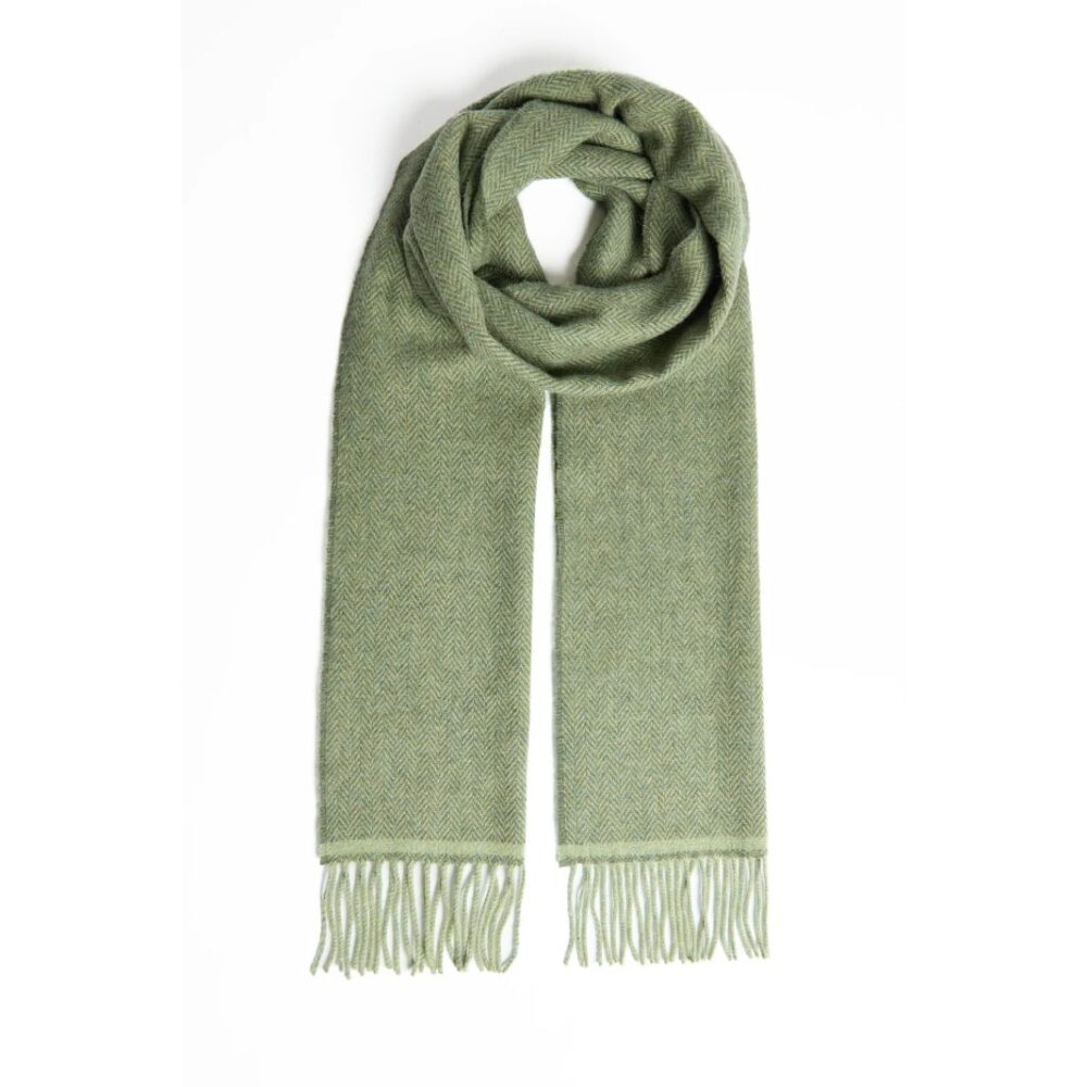 Irish Wool Herringbone Scarf - Green