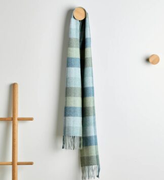 Lambswool Scarf With Fringe - Green and Blue Check