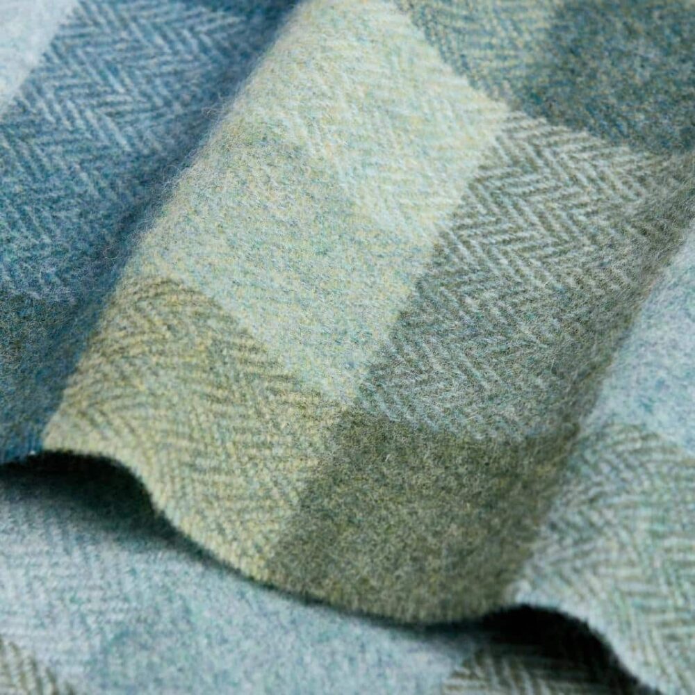 Lambswool Scarf With Fringe - Green and Blue Check