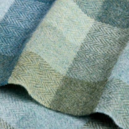 Lambswool Scarf With Fringe - Green and Blue Check - Image 4