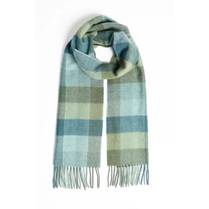 Lambswool Scarf With Fringe - Green and Blue Check - Image 2