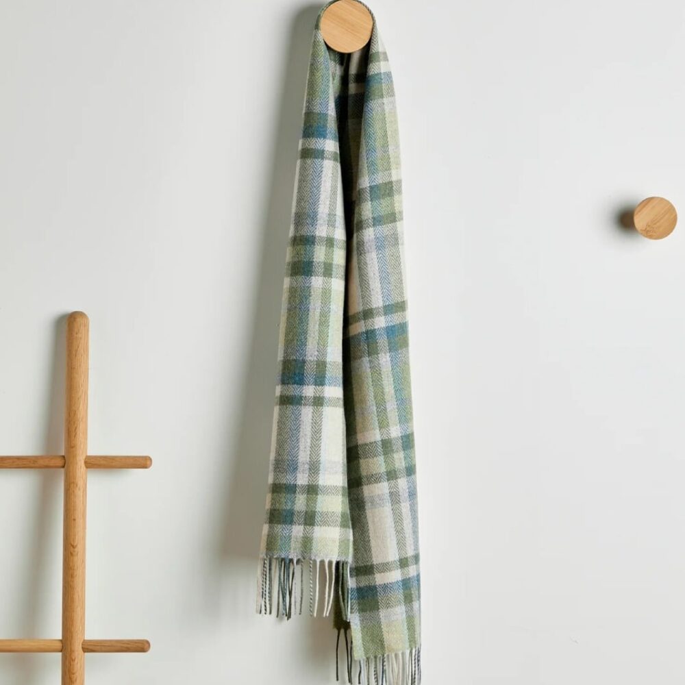 Irish Tartan Lambswool Scarf With Fringe - Turquoise