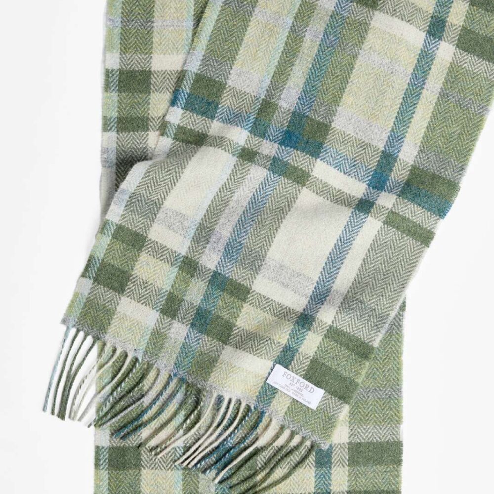 Irish Tartan Lambswool Scarf With Fringe - Turquoise