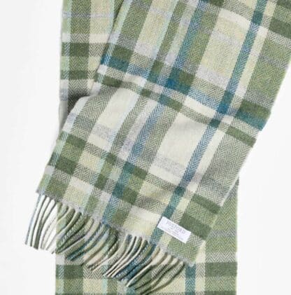 Irish Tartan Lambswool Scarf With Fringe - Turquoise - Image 3