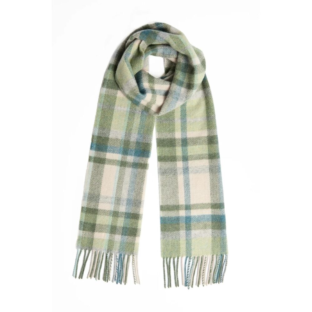 Irish Tartan Lambswool Scarf With Fringe - Turquoise