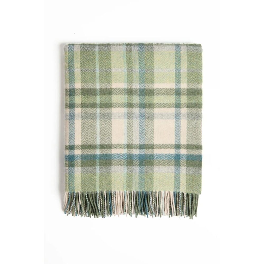 Irish Lambswool Countryside Comfort Throw - Green Check