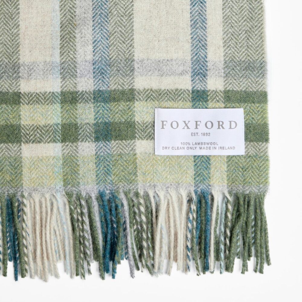 Irish Lambswool Countryside Comfort Throw - Green Check