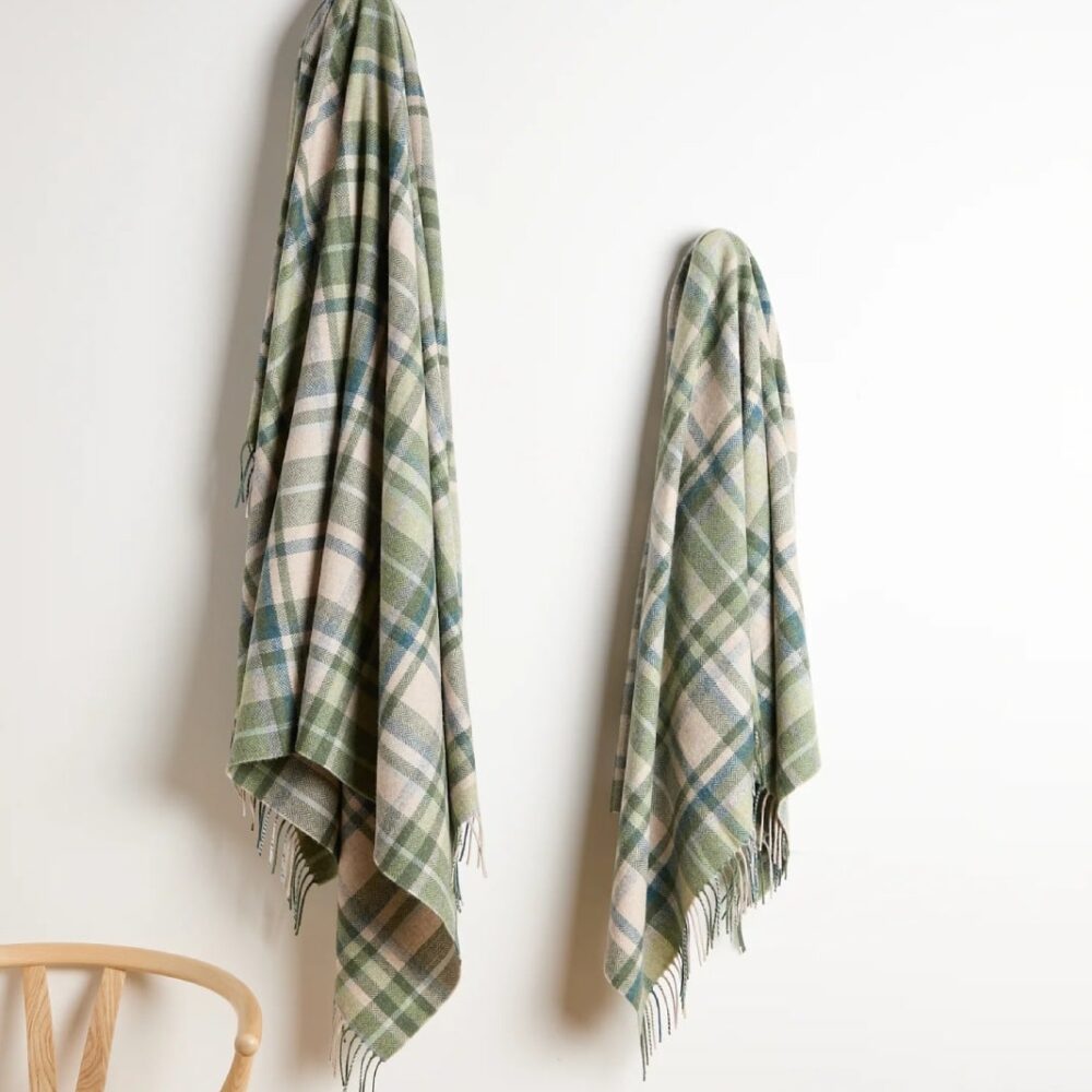 Irish Lambswool Countryside Comfort Throw - Green Check