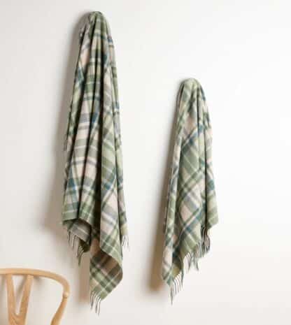 Irish Lambswool Countryside Comfort Throw - Green Check