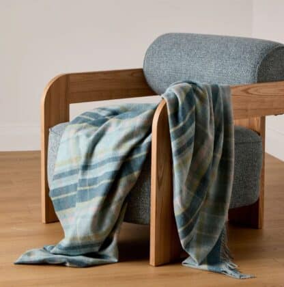Rosslare Lambswool Throw - Turquoise Tartan - Image 2