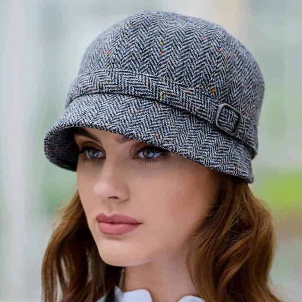 Irish Tweed Flapper For Women- Gray Herringbone