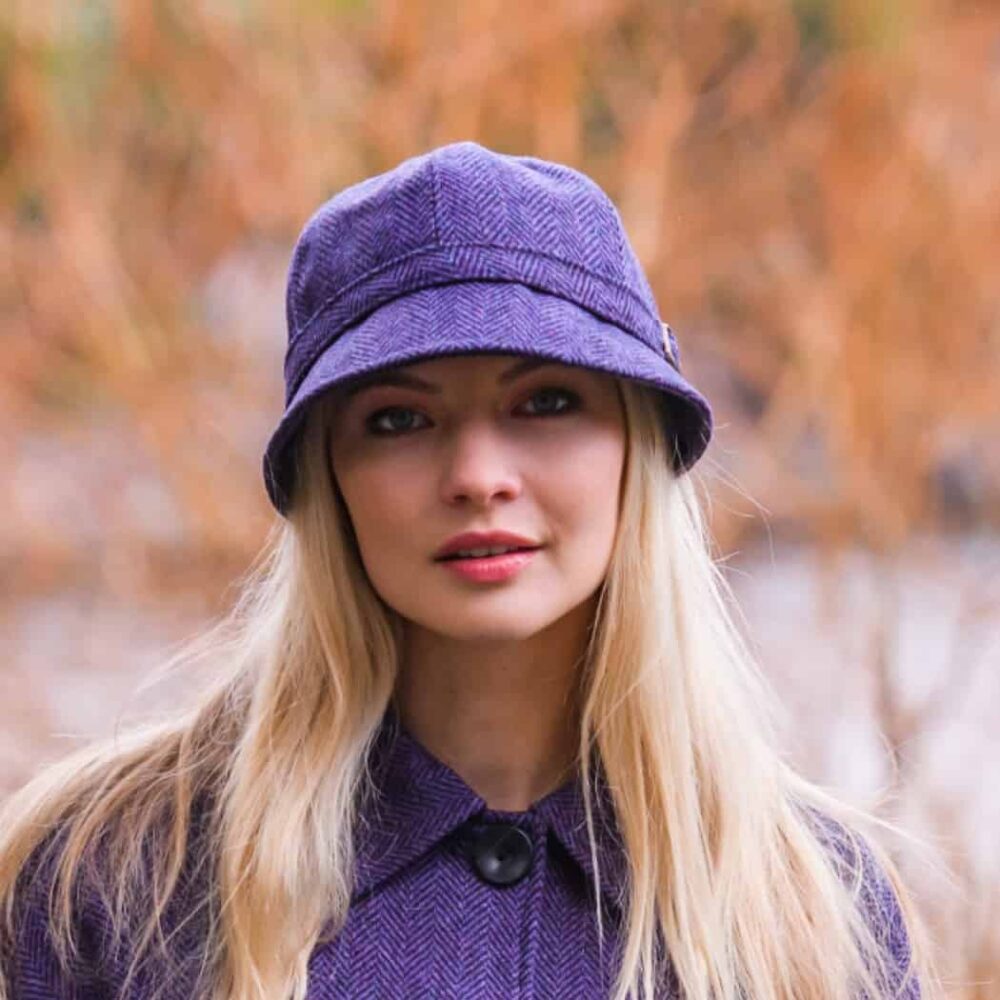 Irish Tweed Flapper For Women - Purple Herringbone