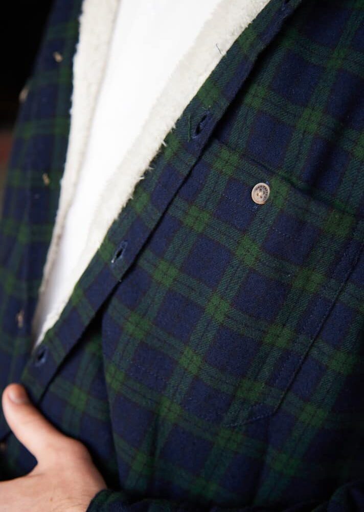 Flannel Fleece Lined Shirt - Green And Navy Tartan