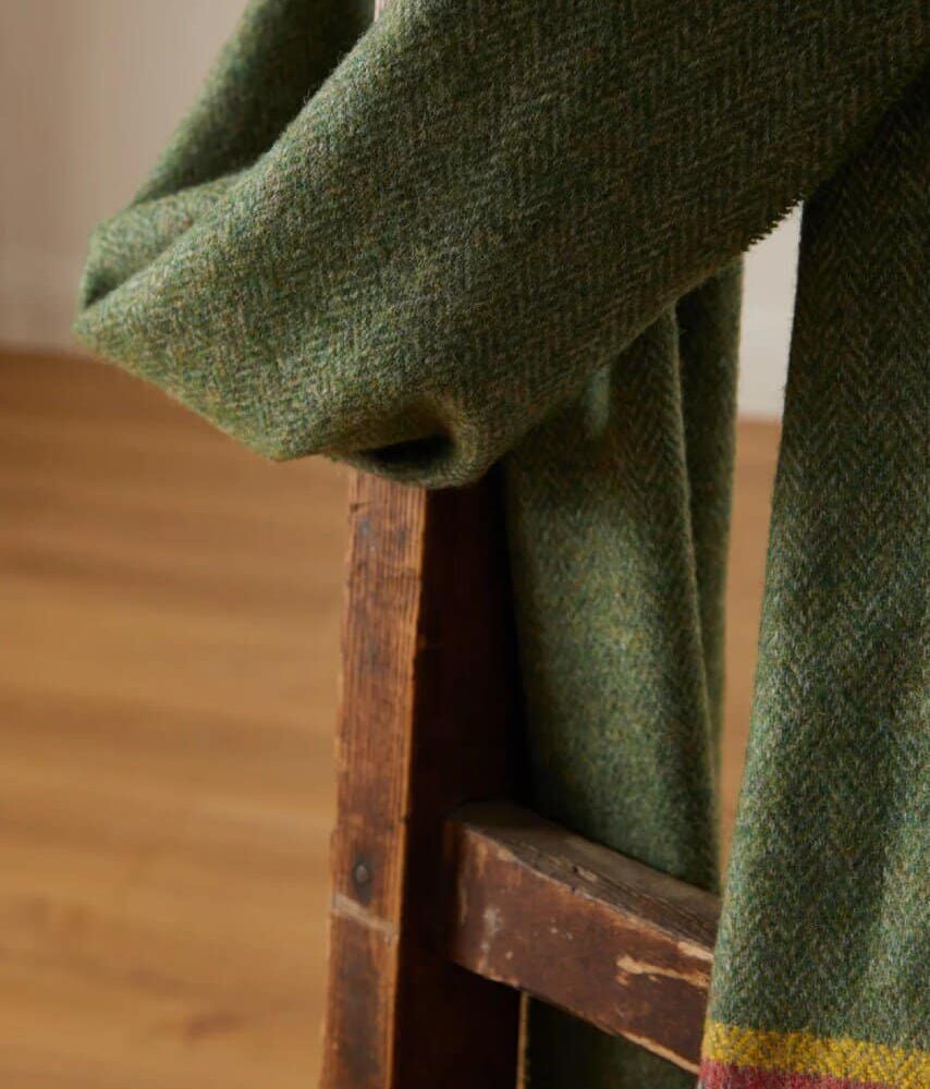 Irish Wool Herringbone Scarf With Fringe - Green