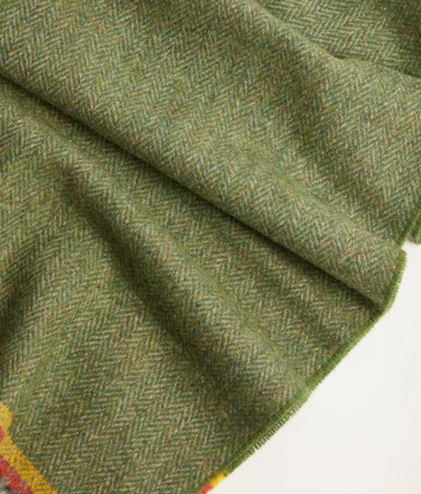 Irish Wool Herringbone Scarf With Fringe - Green