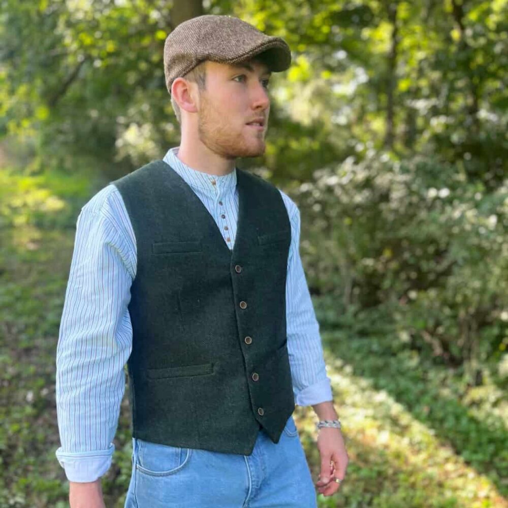Men's Tweed Vest - Olive Green