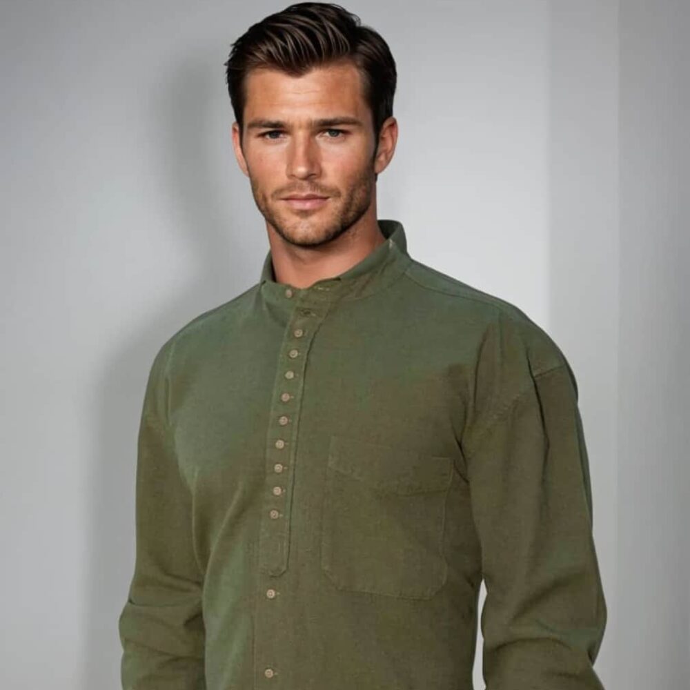 Grandfather Shirt. Army Green.