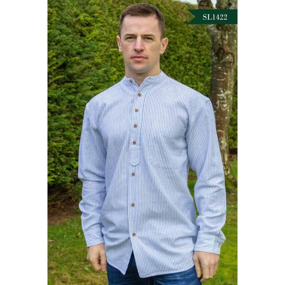 Classic Grandfather Shirt - Blue & White 8-Button