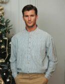 Classic Pinstripe Grandfather Shirt. Green & Blue.