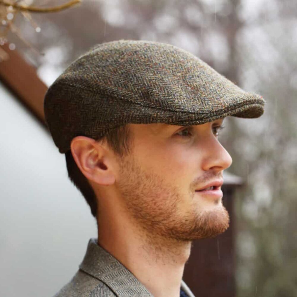 Traditional Irish Touring Cap - Country Green Herringbone