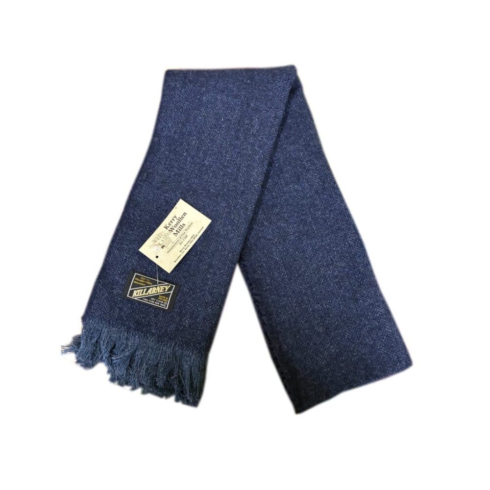 Irish Wool Killarney Fringed Scarf - Navy