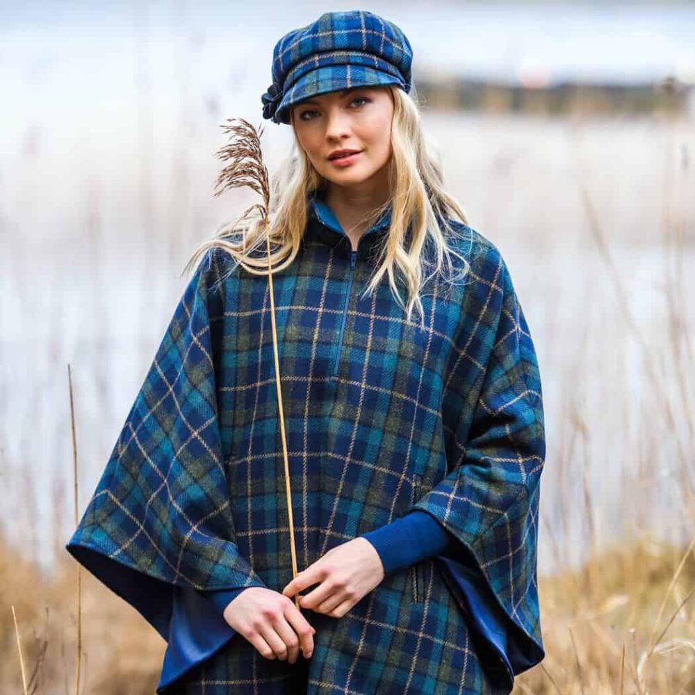 Ladies Irish Wool Newsboy - Blue, Green Tartan