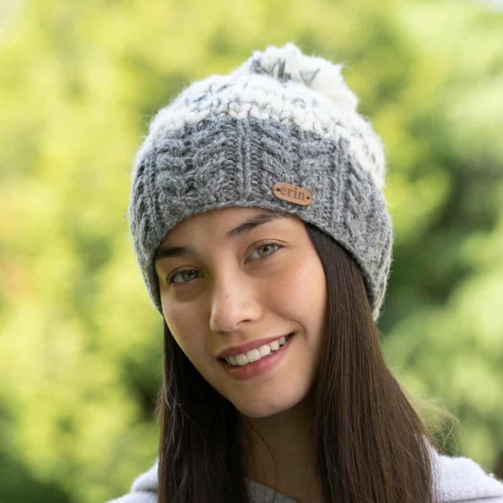 Irish Wool Cable Knit Winter Beanie Hat - Light Gray