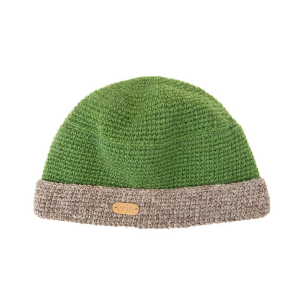 Crochet Turn-Up Beanie Cap - Moss Green
