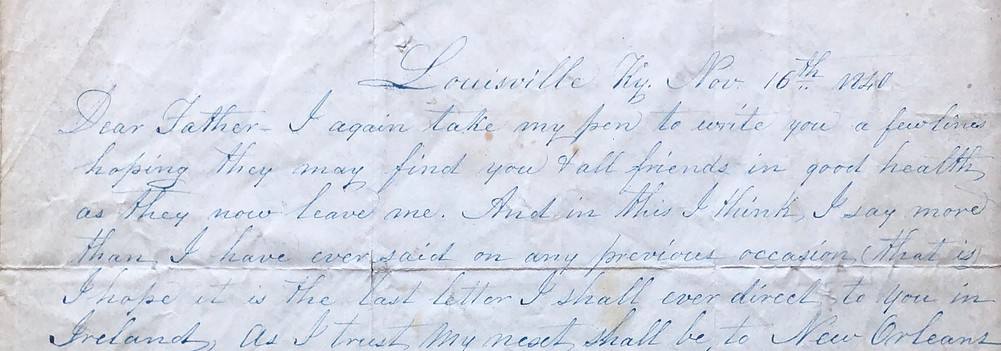 Irish Immigrant letter 1840.