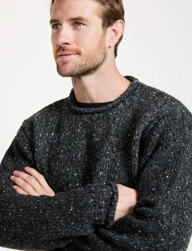 Irish Roll-Neck Fisherman Sweater – Gray