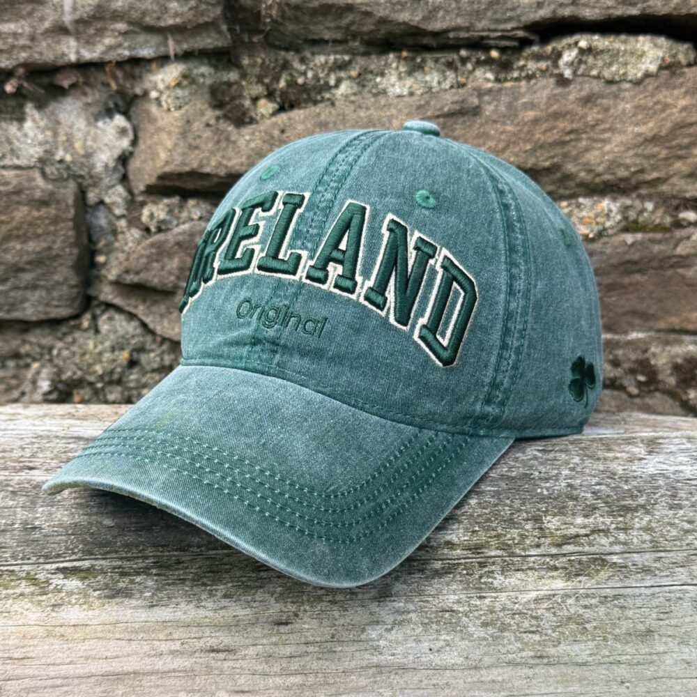 Irish baseball cap. Olive green, with shamrock.