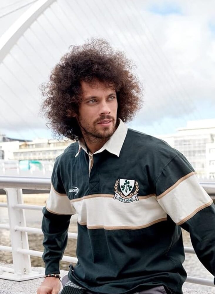 Mens Long Sleeve Rugby Shirt - Ireland Shamrock Crest