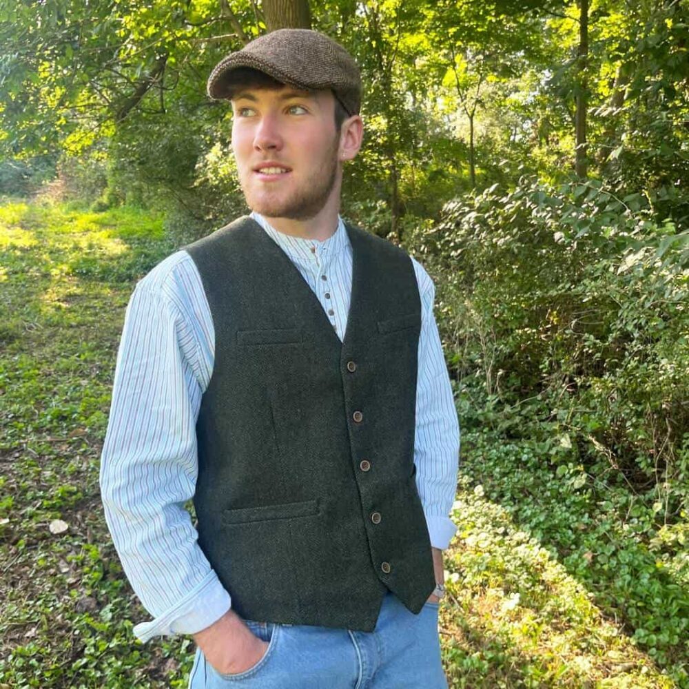 Men's Tweed Vest - Olive Green