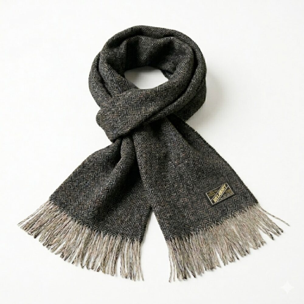 Irish Wool Herringbone Fringed Scarf - Gray
