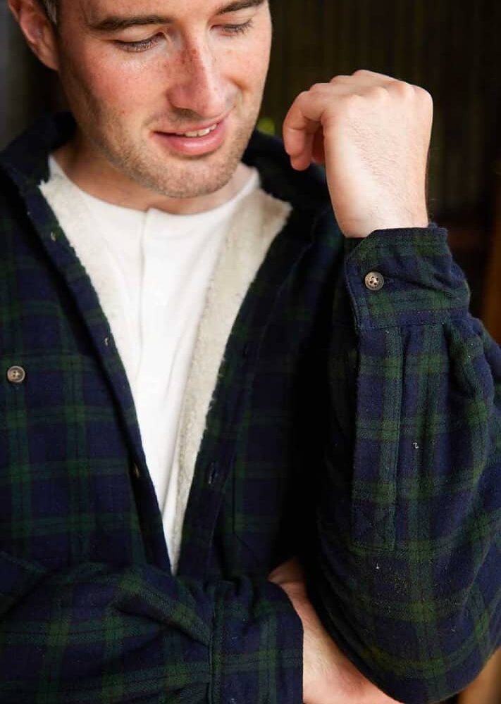 Flannel Fleece Lined Shirt - Green And Navy Tartan