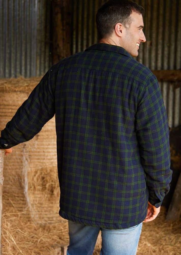 Flannel Fleece Lined Shirt - Green And Navy Tartan