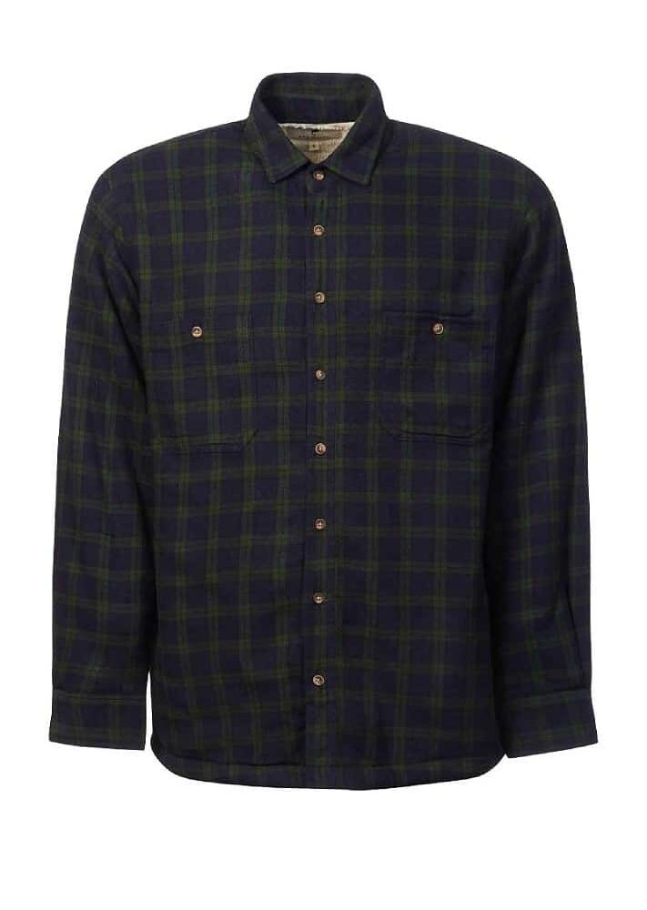 Flannel Fleece Lined Shirt - Green And Navy Tartan