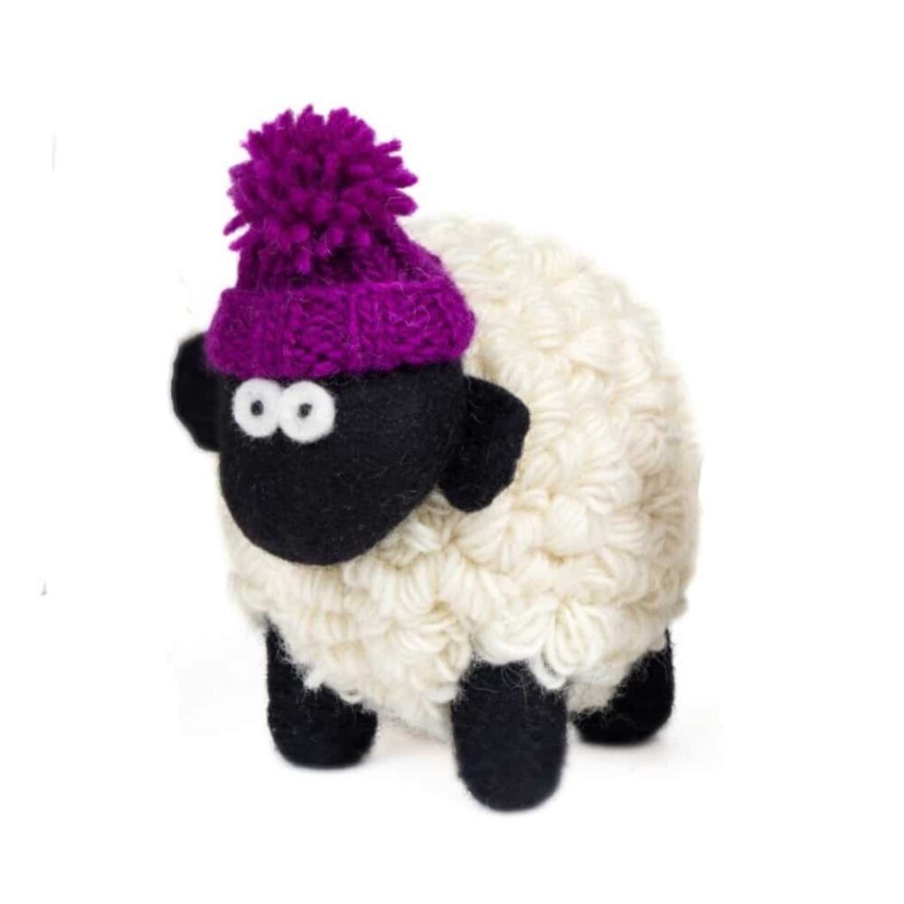 LaBaaBaa wool sheep collectable. Purple Bobble Cap. Size Medium.