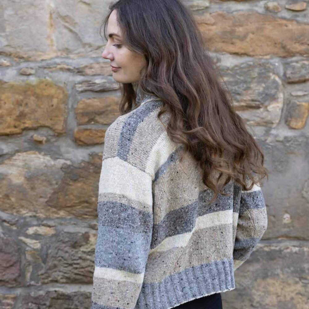 Ladies' Striped Merino Wool Sweater - Blue