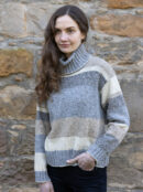 Ladies Striped Merino Wool Sweater - Blue