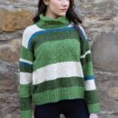Ladies Striped Merino Wool Sweater - Green