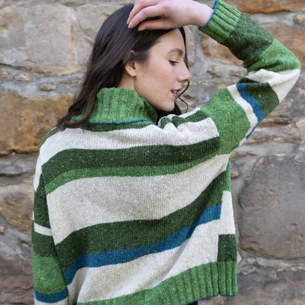 Ladies' Striped Merino Wool Sweater - Green