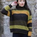 Ladies Striped Merino Wool Sweater - Yellow