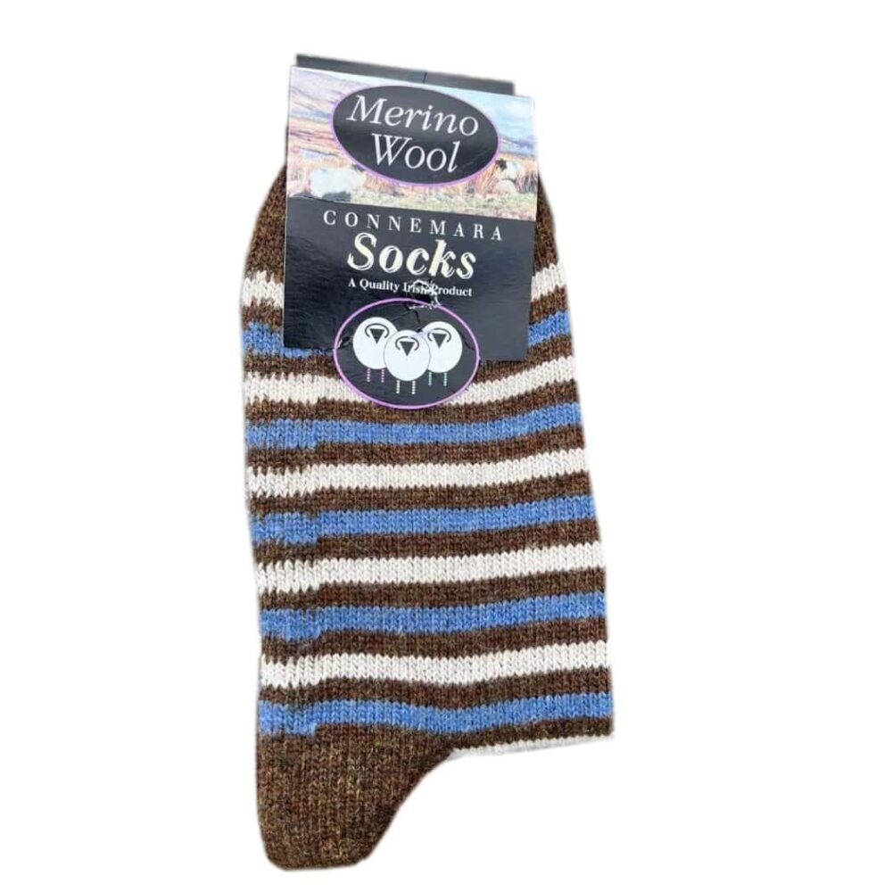 Men's Merino Wool Blend Striped Socks - Brown/Blue/White