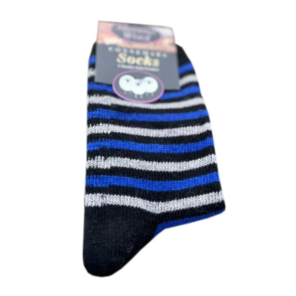 Men's Merino Wool Blend Striped Socks - Black/Blue/White