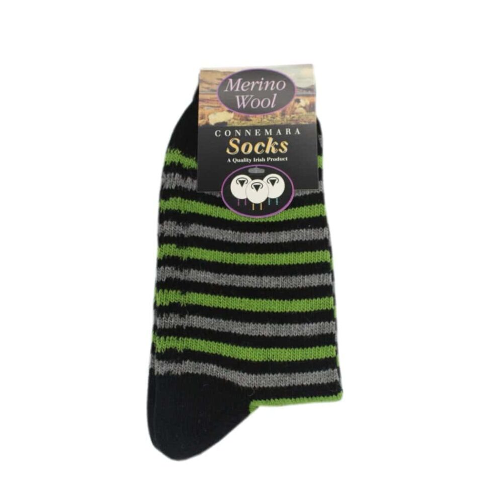 Men's Merino Wool Blend Striped Socks - Black and Green